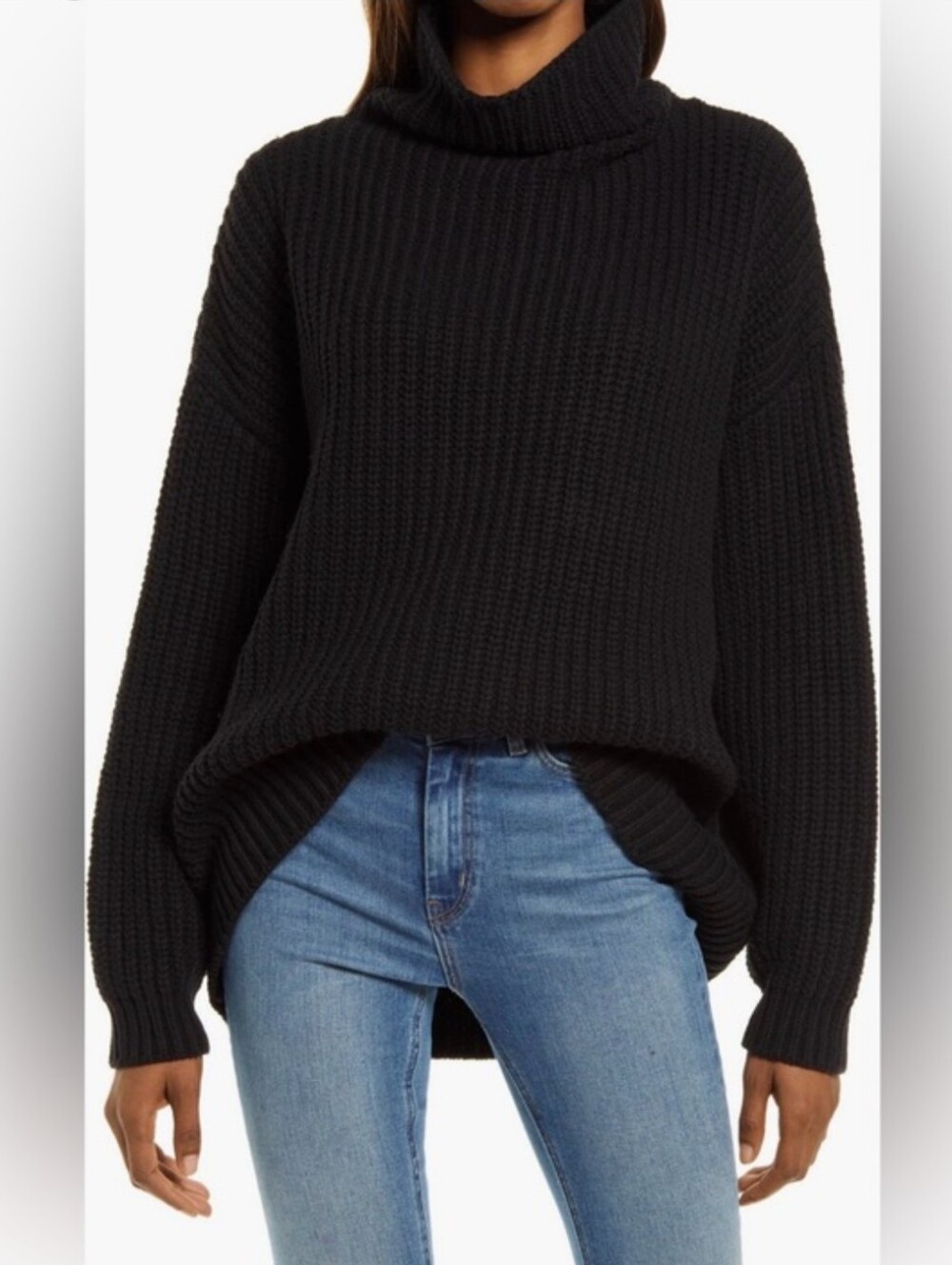 Free People Black Oversized Knit Sweater Size M